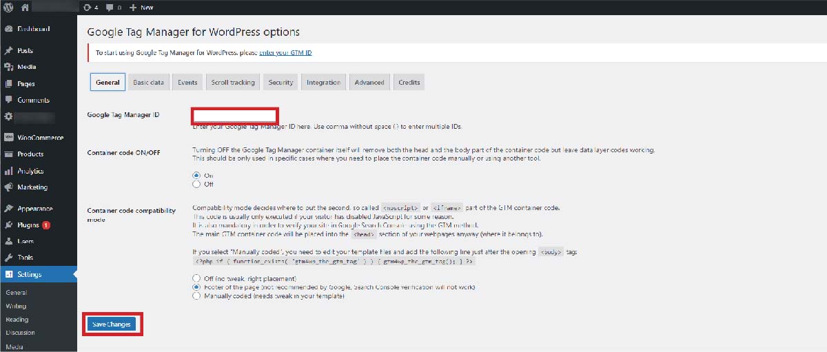 GTM Wordpress plugin instructions step 2