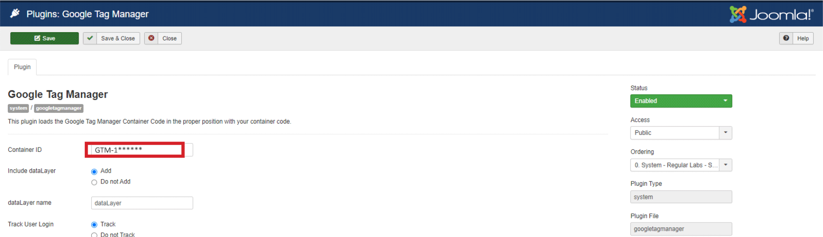 Joomla GTM plugin instructions step 2