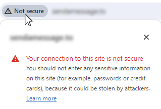 Browser site information panel indicating connection to site is not secure